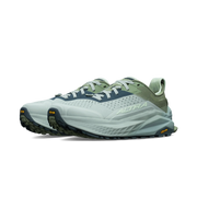 Gray running shoe with brand logo on a white background