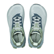 Pair of gray and green athletic shoes on a white background