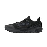 A black running shoe on a white background
