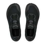 A pair of black running shoes on a white background