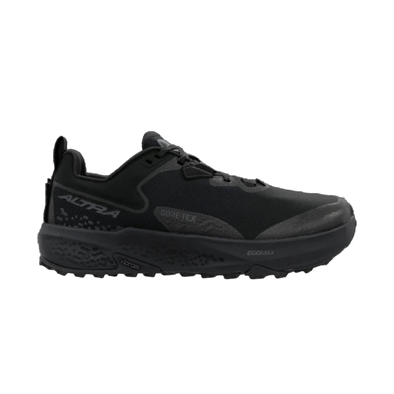 A black running shoe on a white background