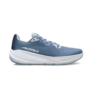 A blue running shoe with a white bottom