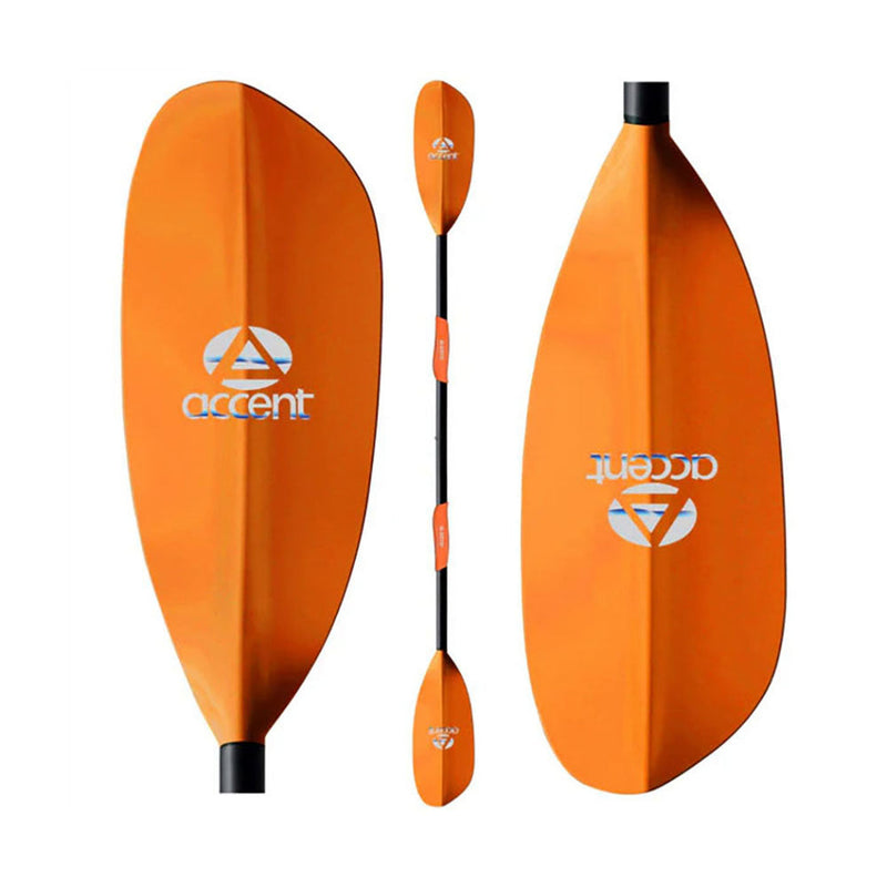 A close up on the paddles on a double sided paddle on a white background