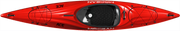 Top-down view of a bright red kayak on a white background.