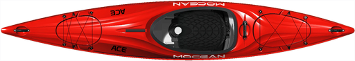 Top-down view of a bright red kayak on a white background.