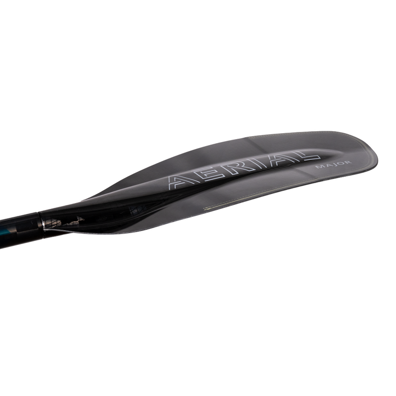 Side view of a black paddle with an Aerial Major logo on a white background.