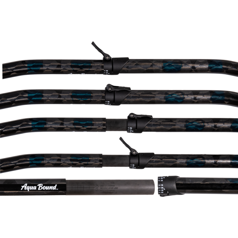 Three black and gray diving rods with Aqua Bound branding on a white background