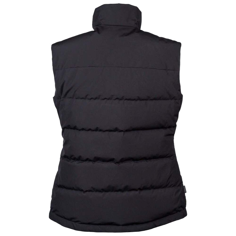 Black puffer vest on a white background