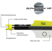 Alpha-Nock HP arrow with labeled features on a white background