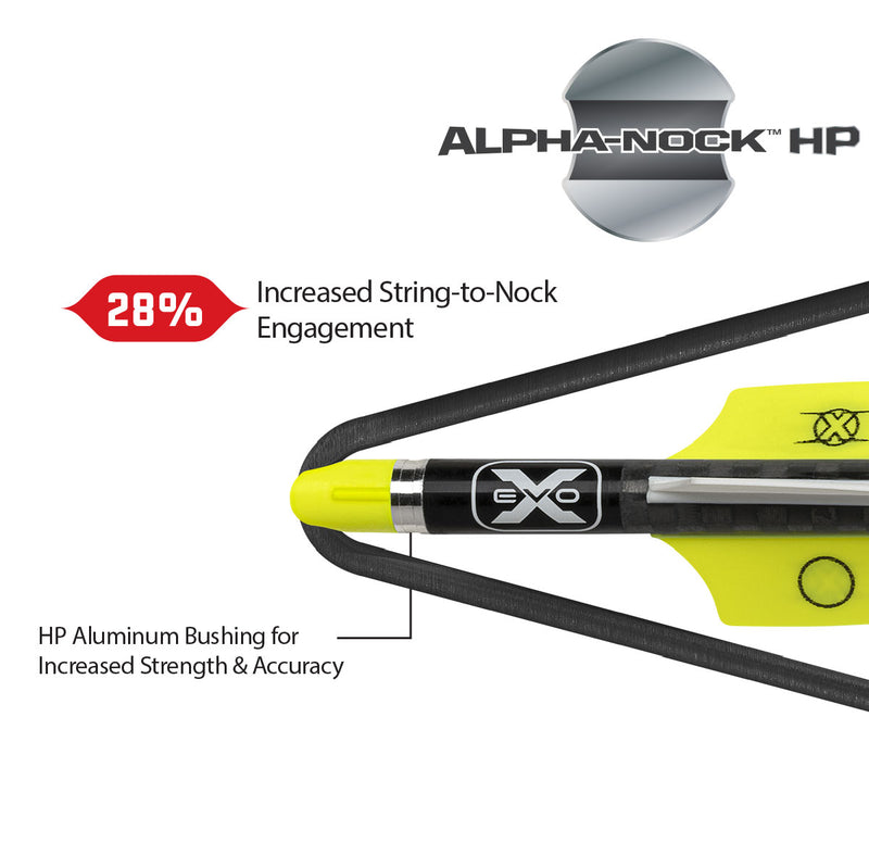 Alpha-Nock HP archery nock with EVO-X branding on a white background