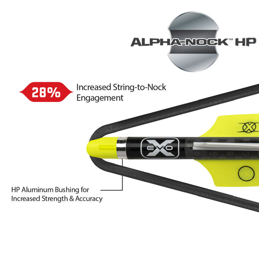 Alpha-Nock HP archery nock with EVO-X branding on a white background