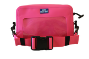 Hot pink waterproof belt bag against a white background. 