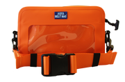 Orange waterproof belt bag against a white background. 