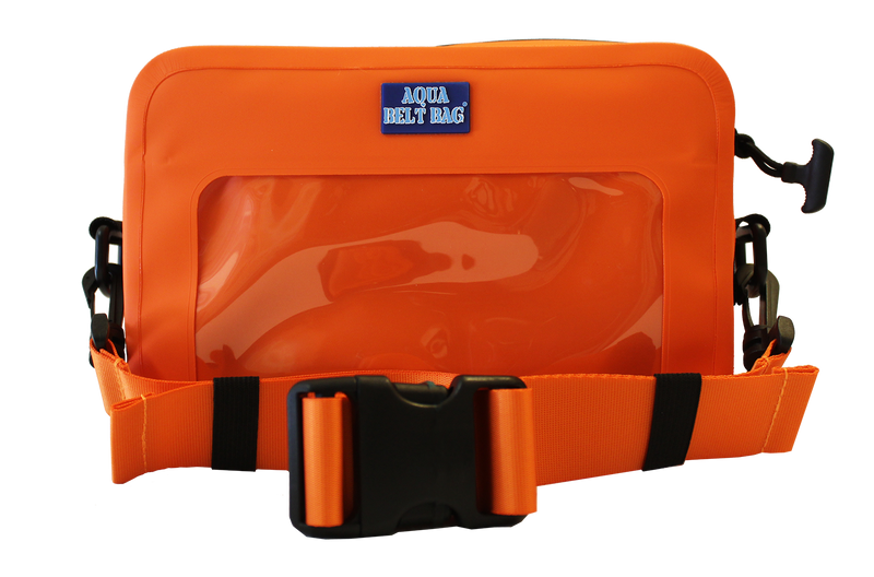 Orange waterproof belt bag against a white background. 