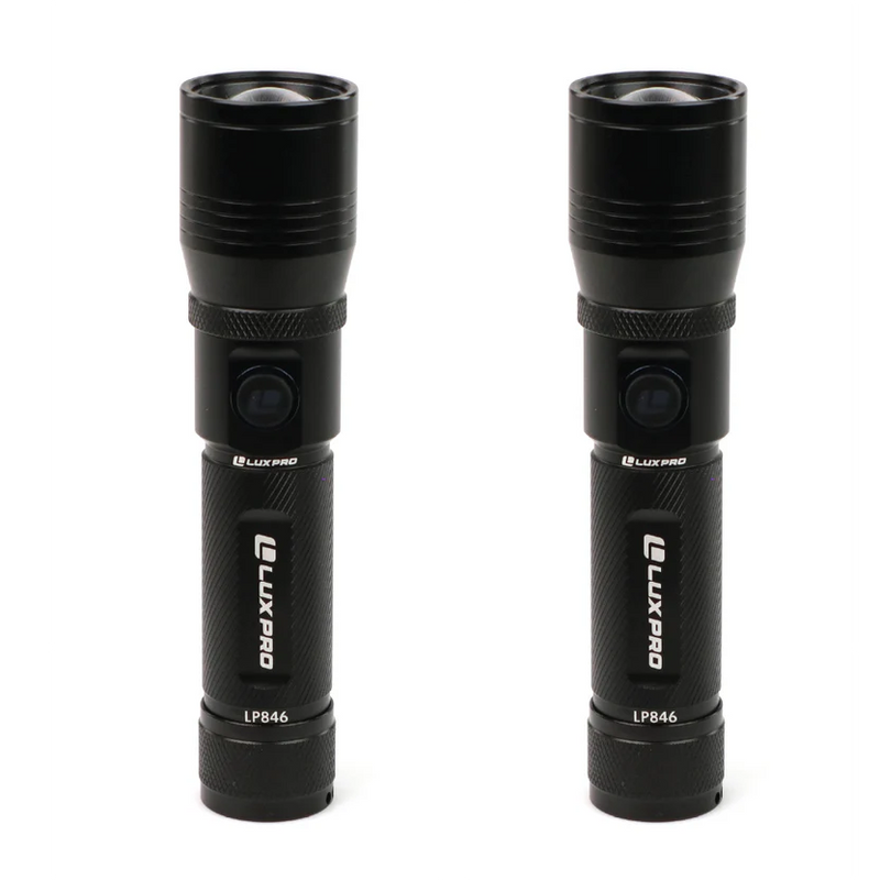 LuxPro 1250 Lumen Flashlight Rechargeable Dual Power | 2 pack