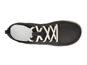 Black sneaker with white laces on a white background
