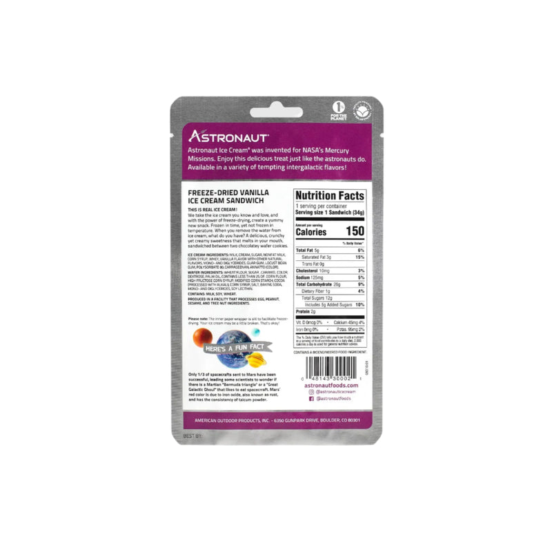 Astronaut ice cream sandwich packaging with Astronaut brand name on a gray background