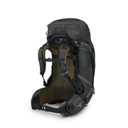 The front of a black hiking backpack on a white background