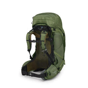 The front of a green hiking backpack on a white background