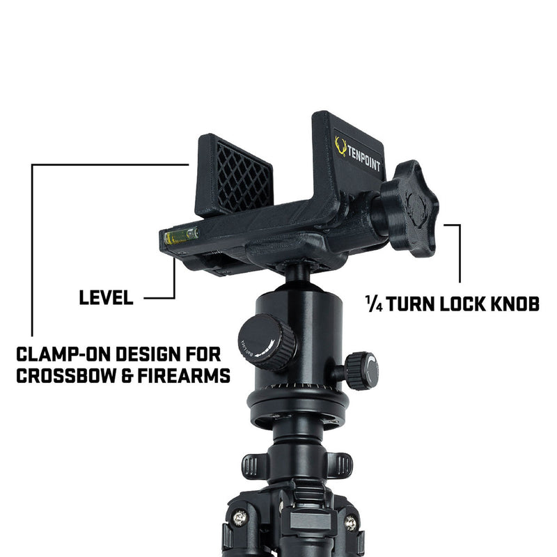Black clamp-on design for crossbow and firearms with Tenpoint branding on a white background.