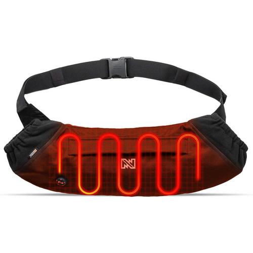 Belt bag with red LED lights and black strap on a white background