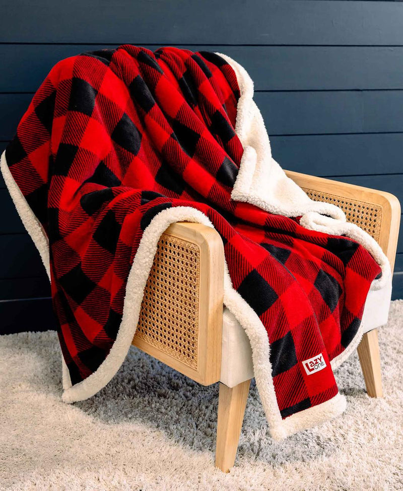 Red Plaid Sherpa Throw Blanket