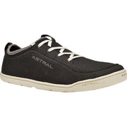 Black shoe with white laces on a white background