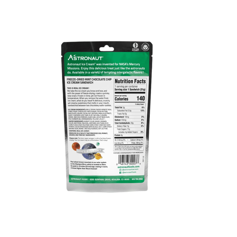 Astronaut ice cream package with nutritional information on a white background