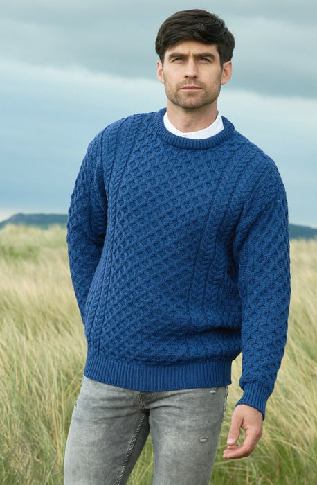 Aran Crafts Mens Kildare Merino Crew Neck Cabled Sweater