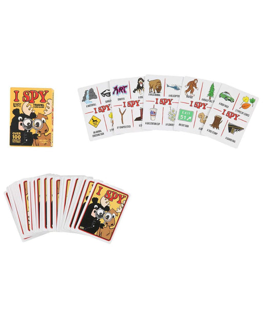 Deck of cards for the game I Spy with cartoon style wildlife and nature prints on them. 