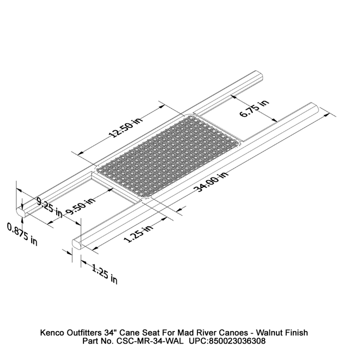 Kenco Outfitters 34in Caned Canoe Seat for Mad River Canoes Walnut Stained Finish