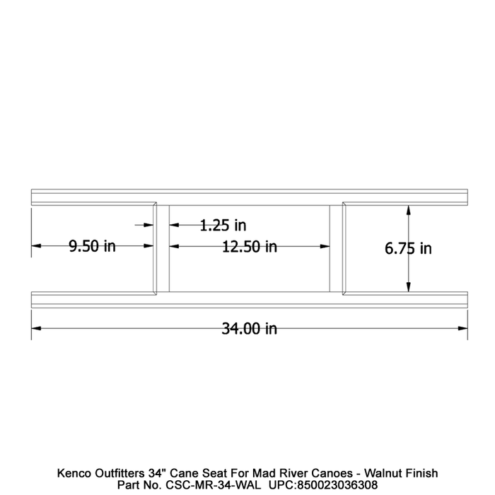 Kenco Outfitters 34in Caned Canoe Seat for Mad River Canoes Walnut Stained Finish