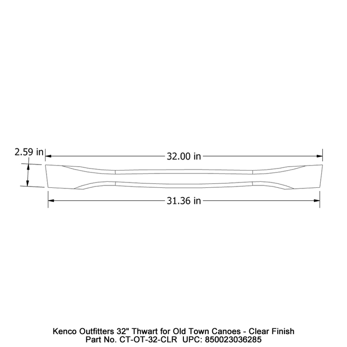 Kenco Outfitters 32in Thwart for Old Town Canoes Clear Finish