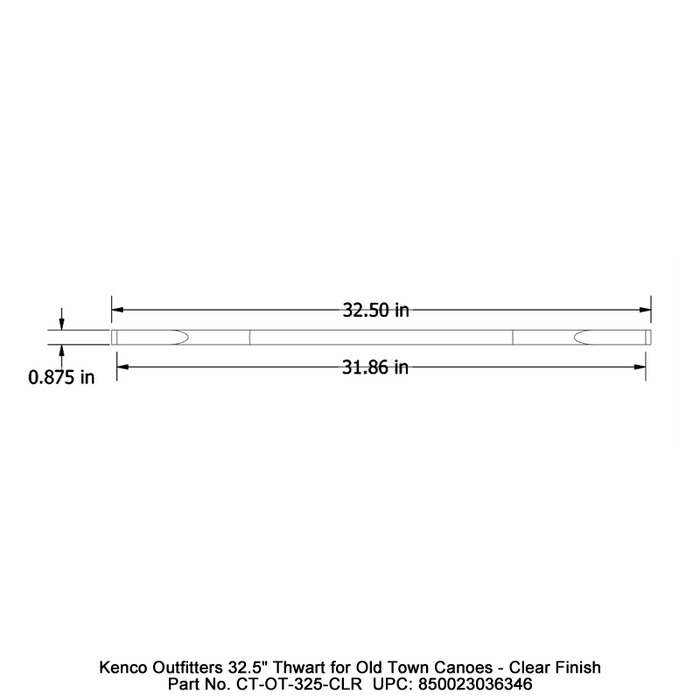 Kenco Outfitters 32.5in Thwart for Old Town Canoes Clear Finish