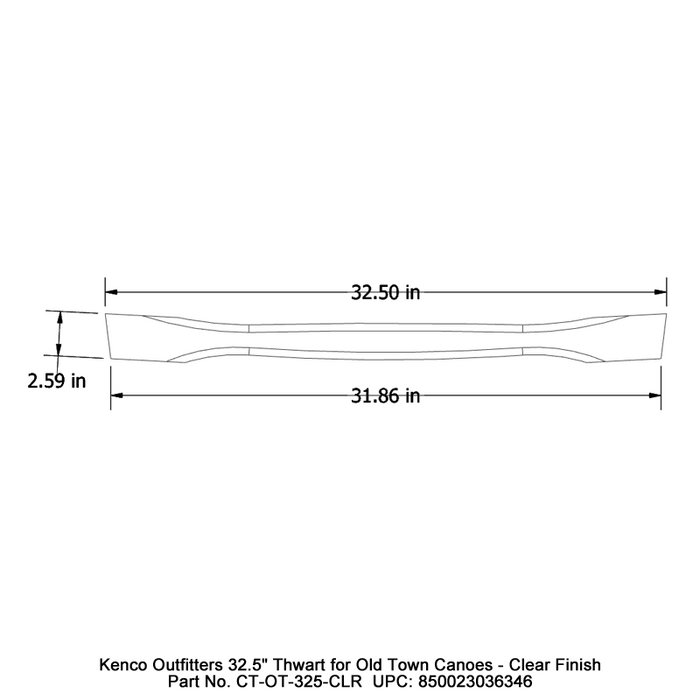 Kenco Outfitters 32.5in Thwart for Old Town Canoes Clear Finish