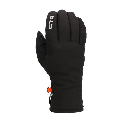Black glove with a CTR logo against a white background. 