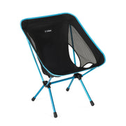 Black camping chair with blue legs