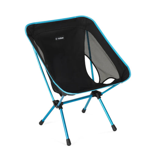 Black camping chair with blue legs
