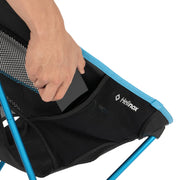Black camping chair with blue legs