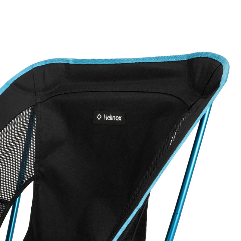 Black camping chair with blue lining