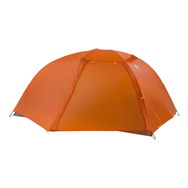 An orange tent from behind