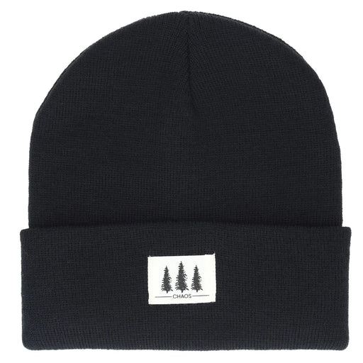 Black beanie against a white background. 