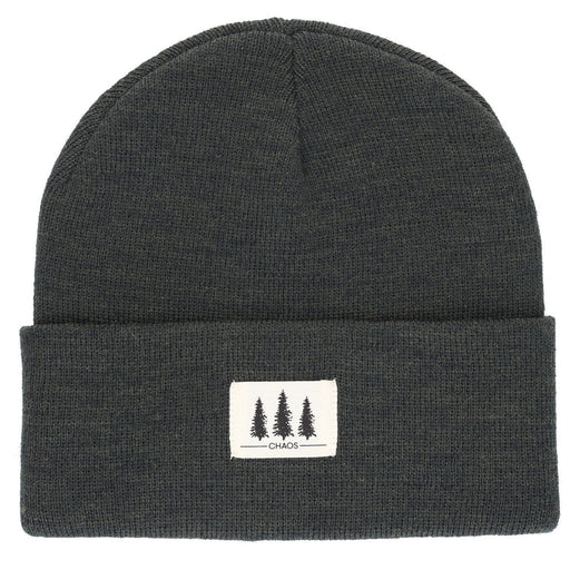 Dark green beanie against a white background. 