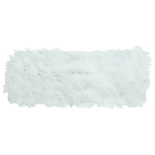 White fuzzy headband against a white background. 
