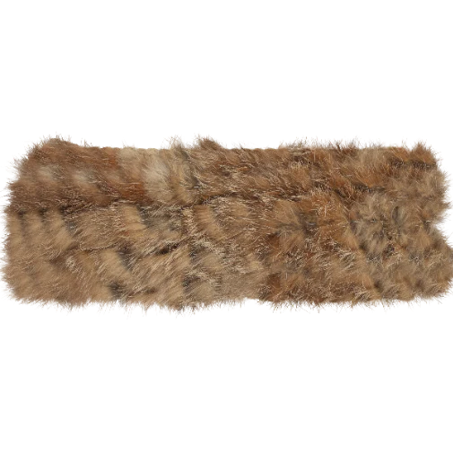 Brown fuzzy headband against a white background. 