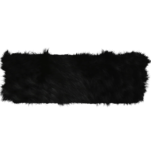 Black fuzzy headband against a white background. 