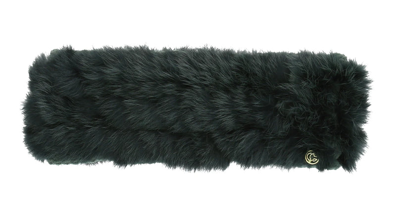 Pine green fuzzy headband against a white background. 