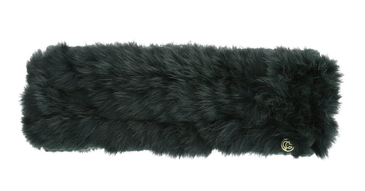 Pine green fuzzy headband against a white background. 