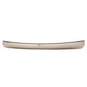 Side view of a white canoe on a white background.