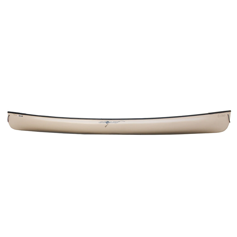 Side view of a white canoe on a white background.